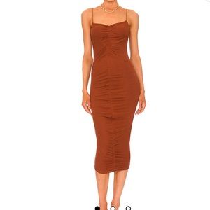 Enza Costa Rust Brown Ruched Midi Dress